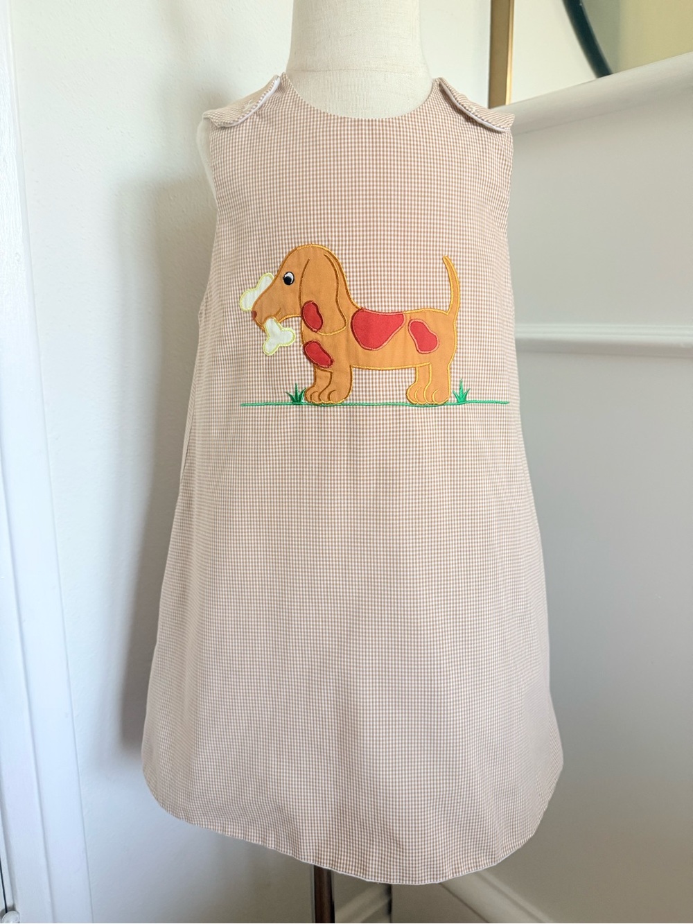 Rosalina Collections 3T Gingham Hound Dog Applique Jumper Dress